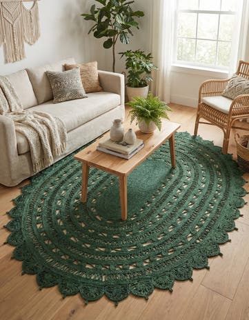 Hunter Green Handmade Braided Jute Oval Rug