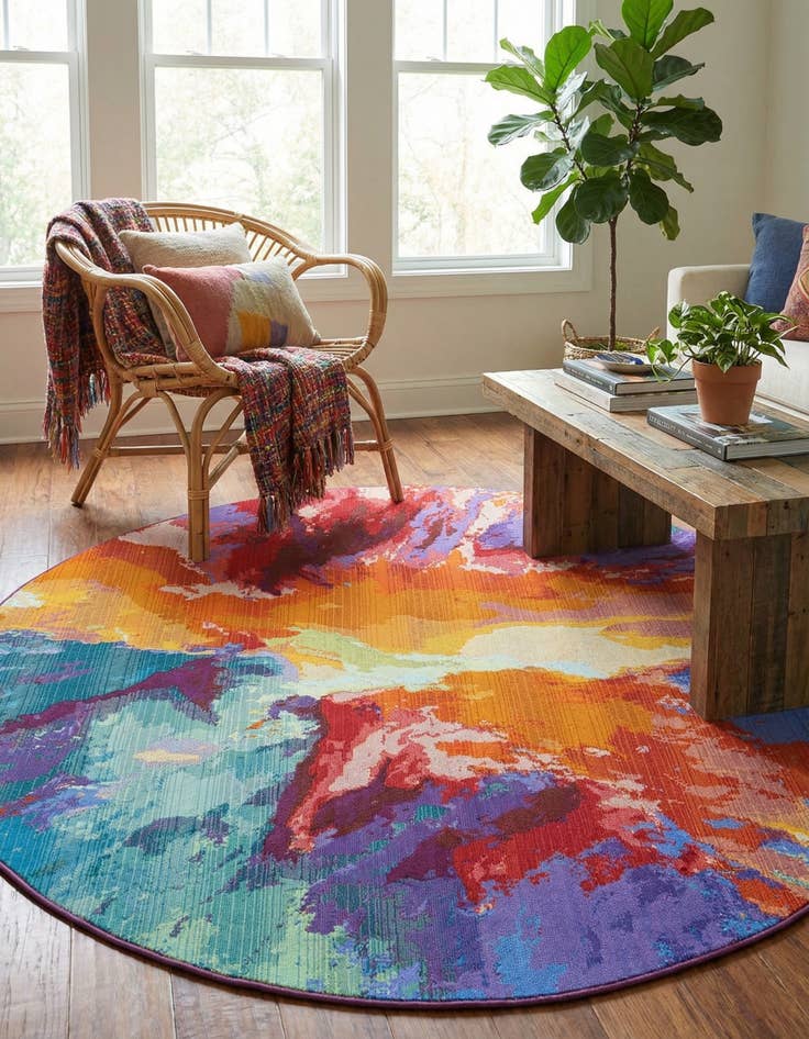 Detail image of 6' x 6'  Washable Modern Indoor / Outdoor Round Rug