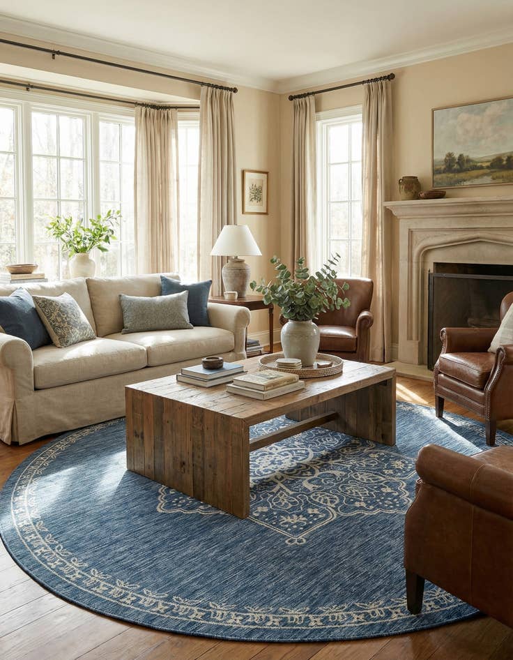 Detail image of 10' x 10'  Washable Traditional Indoor / Outdoor Round Rug