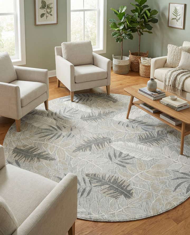 8' 2 x 8' 2 Easy-Clean Botanical Indoor / Outdoor Round Rug