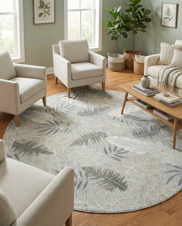 Detail image of 8' 2 x 8' 2 Easy-Clean Botanical Indoor / Outdoor Round Rug