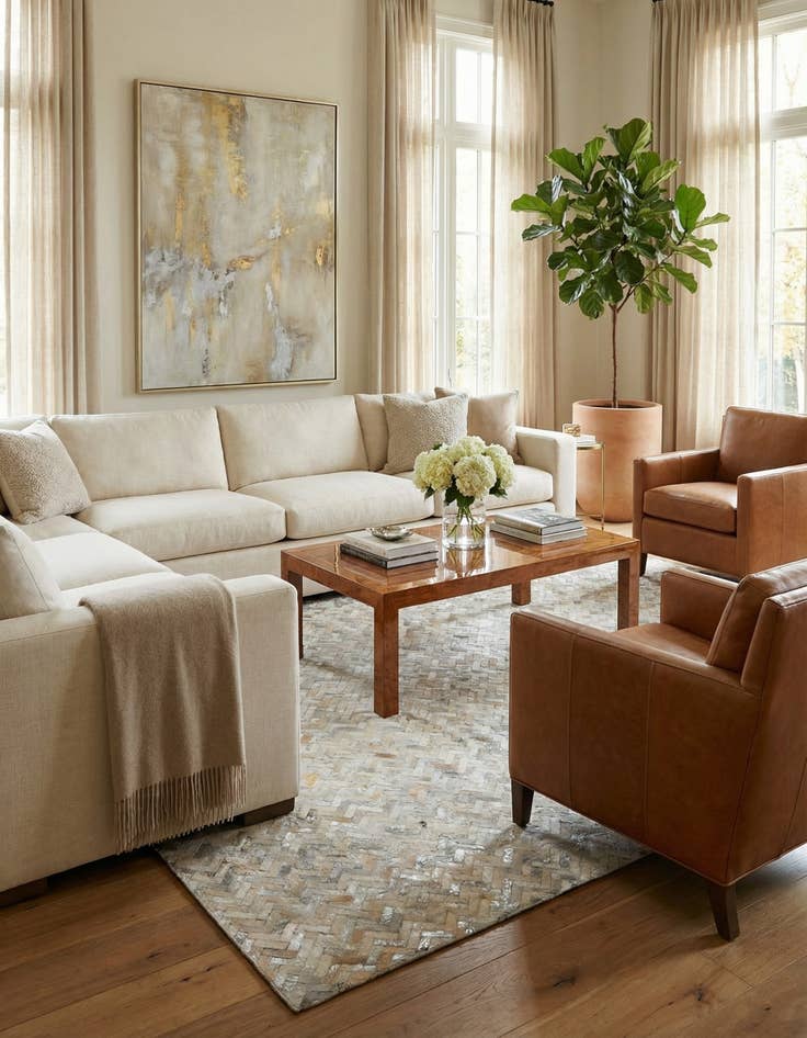 Detail image of 8' 1 x 9' 9 Cowhide Leather Rug