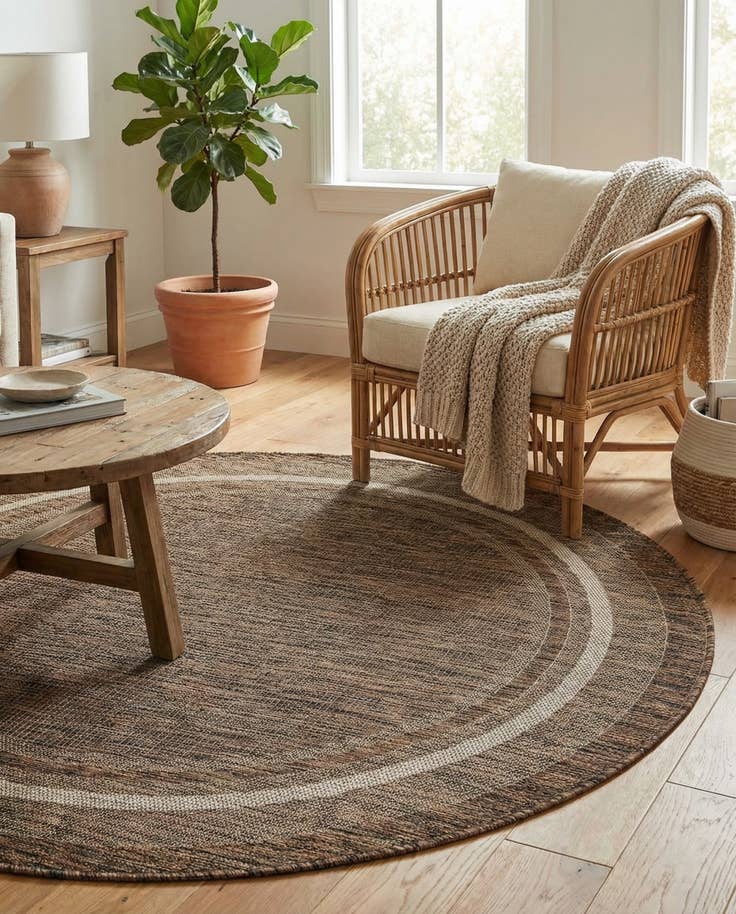 Detail image of 5' 3 x 5' 3 Easy-Clean Border Indoor / Outdoor Round Rug