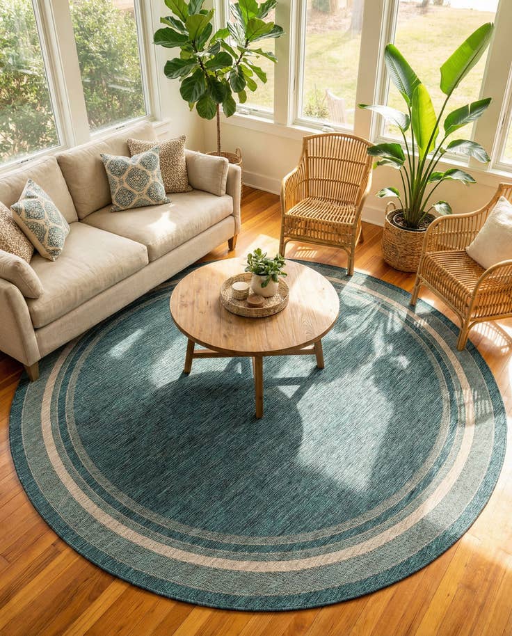 Detail image of 10' x 10' Easy-Clean Border Indoor / Outdoor Round Rug