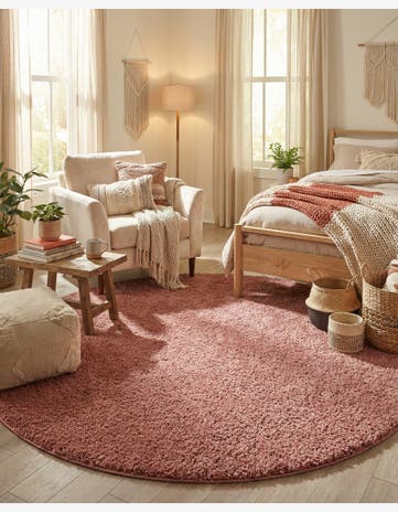 Pomegranate Red Jill Zarin Shaggy Chic Round Rug