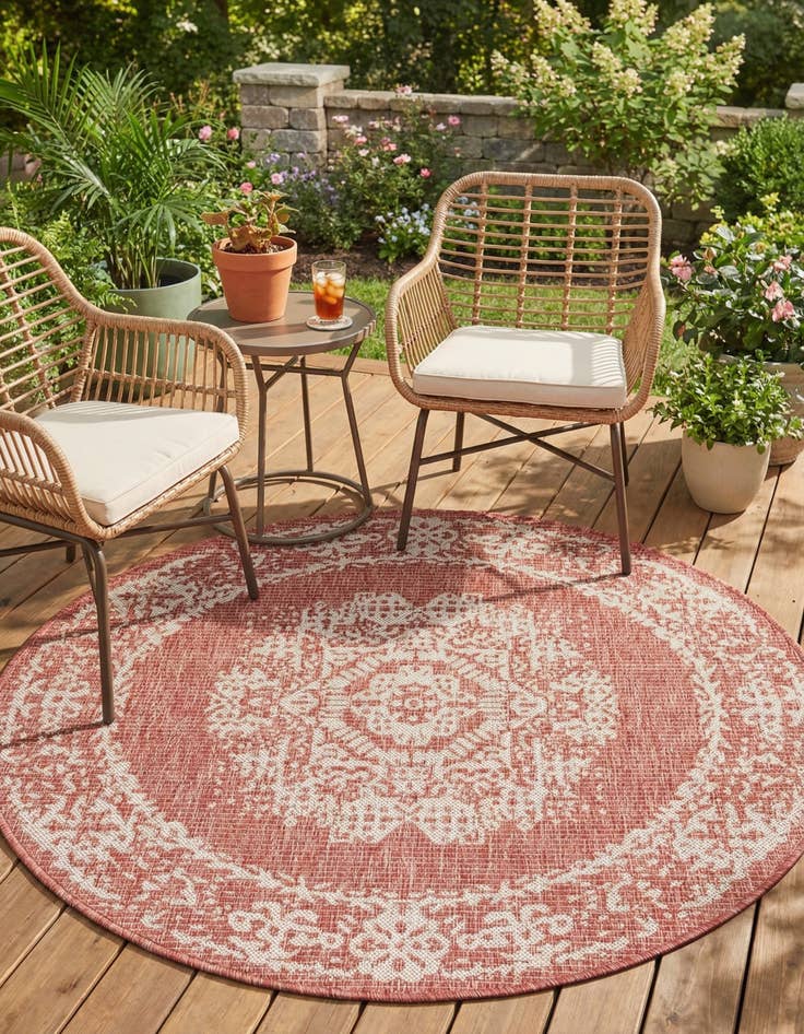Detail image of 4' x 4'  Washable Traditional Indoor / Outdoor Round Rug