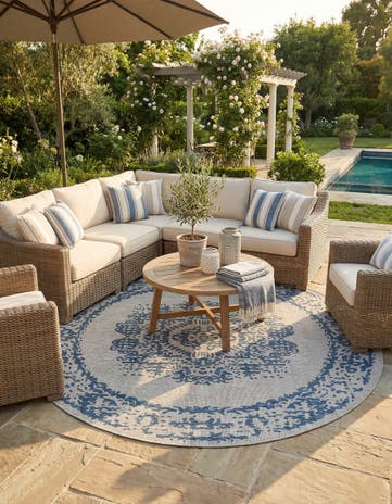 13' x 13' Easy-Clean Traditional Indoor / Outdoor Round Rug