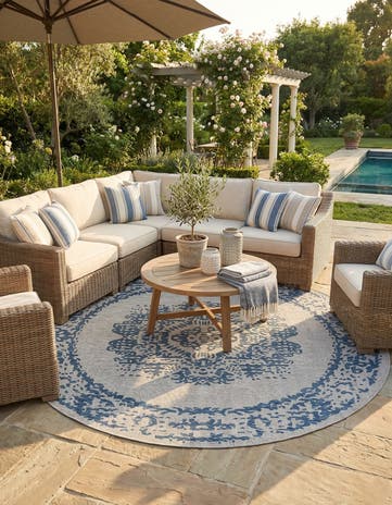 13' x 13' Easy-Clean Traditional Indoor / Outdoor Round Rug