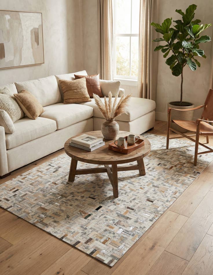 Detail image of 4' 11 x 7' 10 Cowhide Stocks Rug