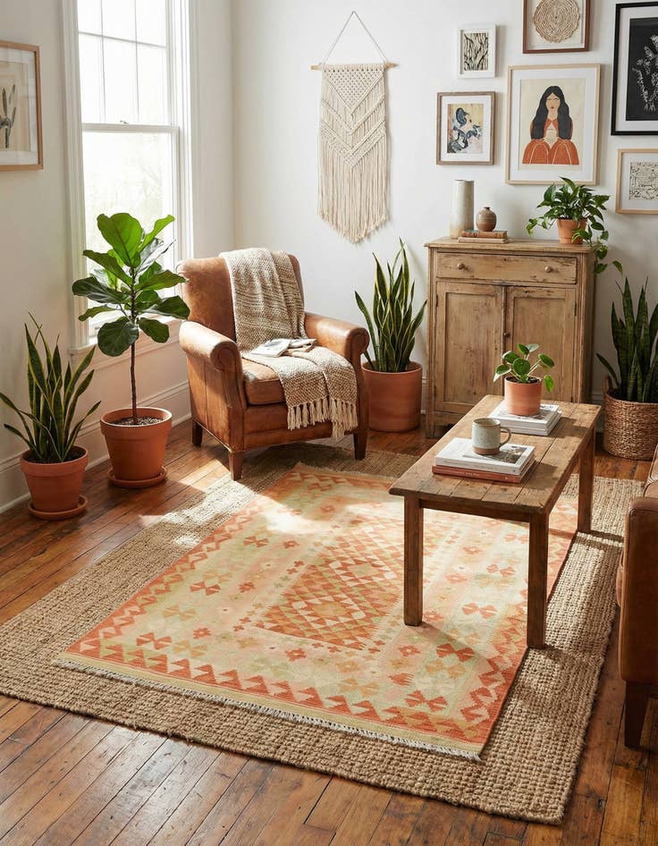 Detail image of  3' 3 x 4' 8  Hand Woven Kilim Waziri Wool Rug