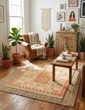 3' 3 x 4' 8 Hand Woven Kilim Waziri Wool Rug