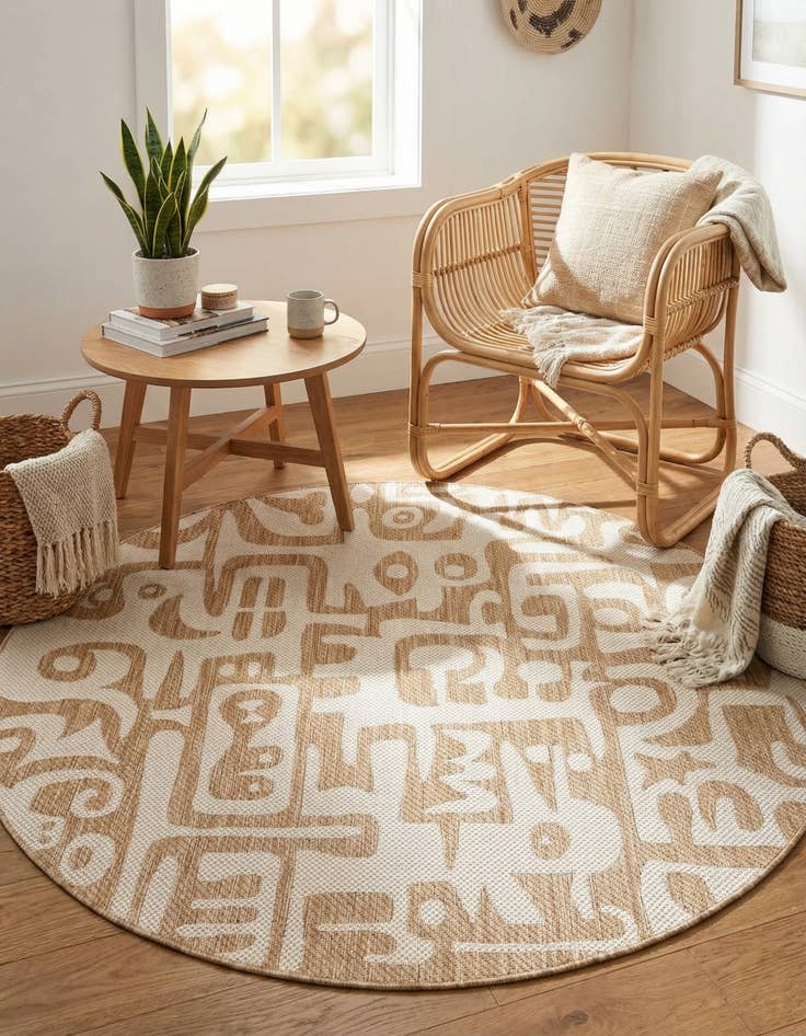 Detail image of 6' x 6' Easy-Clean Modern Indoor / Outdoor Round Rug