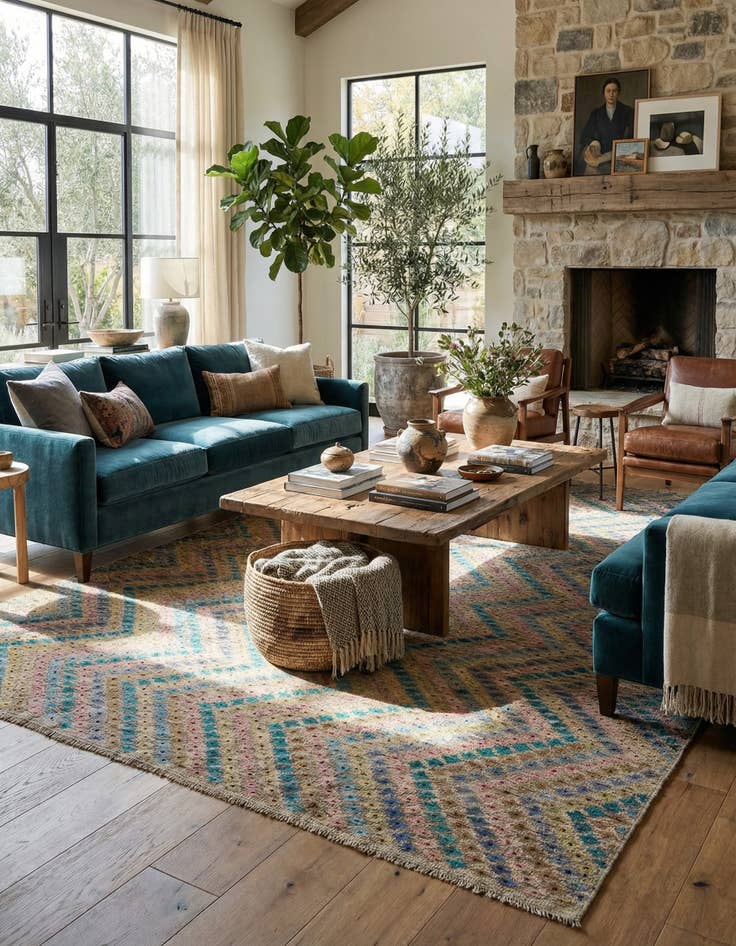 Detail image of  9' 6 x 13' 5  Hand Woven Kilim Modern Wool Rug