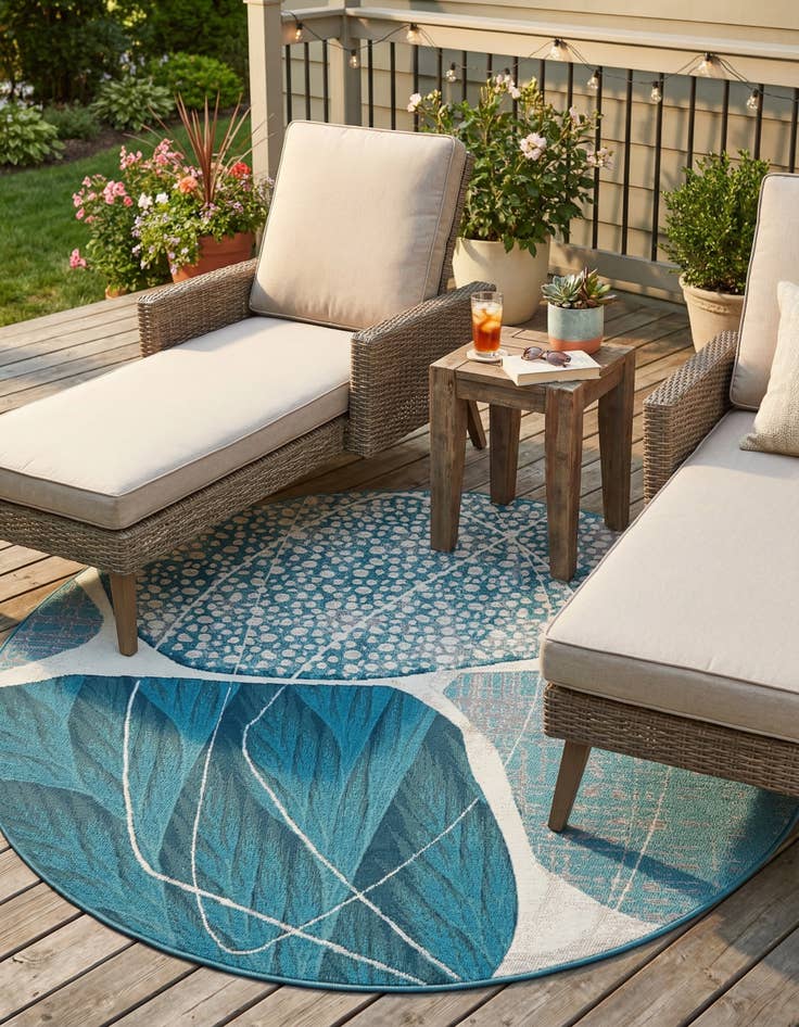 Detail image of 6' 1 x 6' 1  Washable Modern Indoor / Outdoor Round Rug