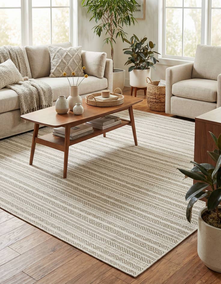 Detail image of 7' 10 x 7' 10  Washable Striped Indoor / Outdoor Square Rug