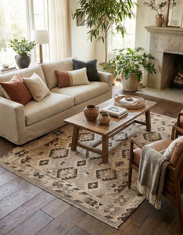 5' 2 x 6' 9 Hand Woven Kilim Maymana Wool Rug