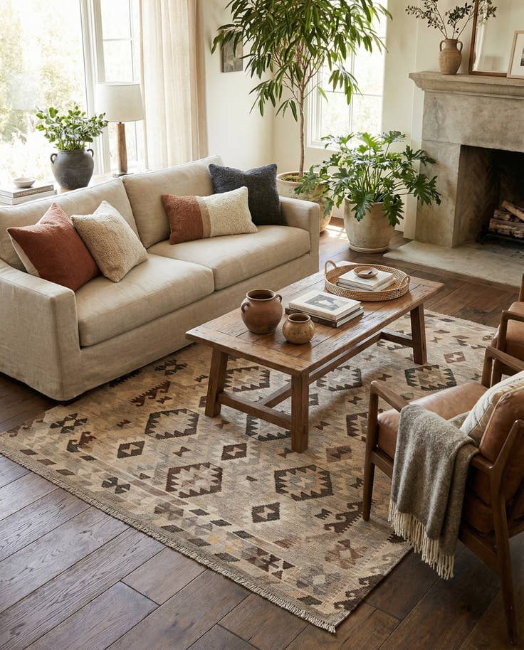 Detail image of 5' 2 x 6' 9 Hand Woven Kilim Maymana Wool Rug