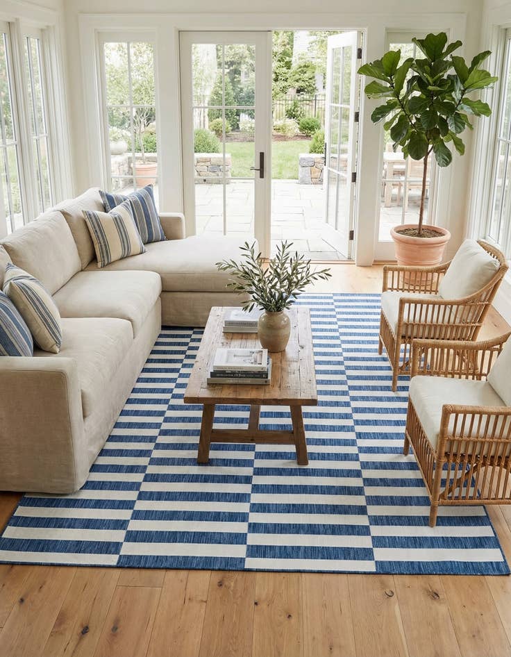 Detail image of 7' 10 x 11' Washable Striped Indoor / Outdoor Rug