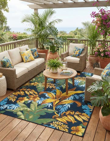 7' x 10' Easy-Clean Botanical Indoor / Outdoor Rug