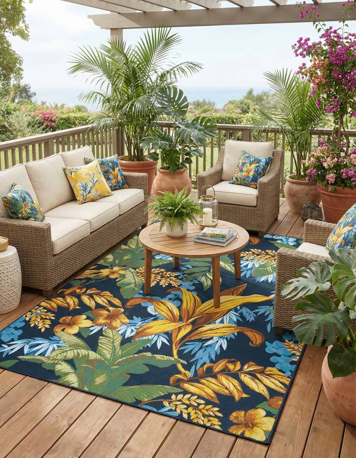 Detail image of  7' x 10'  Washable Botanical Indoor / Outdoor Rug