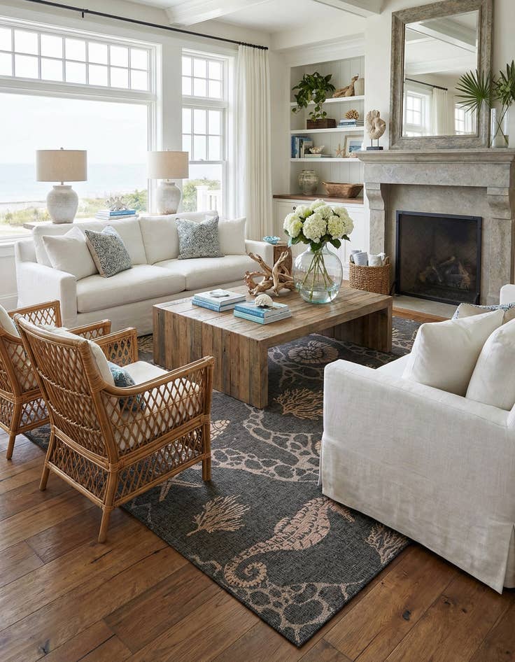 Detail image of  13' x 13'  Washable Coastal Indoor / Outdoor Square Rug