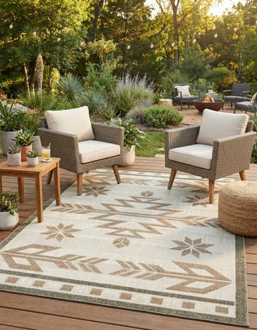 Beige Easy-Clean Modern Indoor / Outdoor Rug