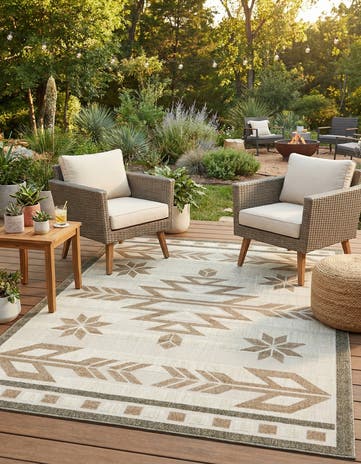 Beige Easy-Clean Modern Indoor / Outdoor Rug