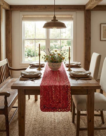 Red Handmade Braided Chindi Table Runner Rug
