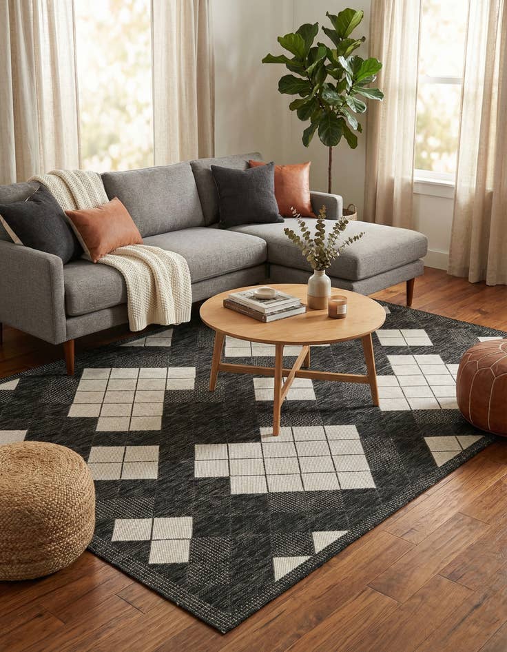 Detail image of 5' 3 x 8' Easy-Clean Modern Indoor / Outdoor Rug