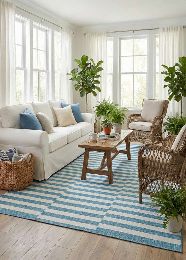 7' 10 x 11' Easy-Clean Striped Indoor / Outdoor Rug