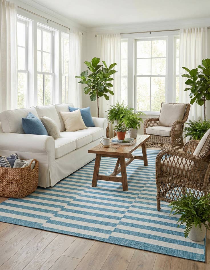 Detail image of 7' 10 x 11' Easy-Clean Striped Indoor / Outdoor Rug