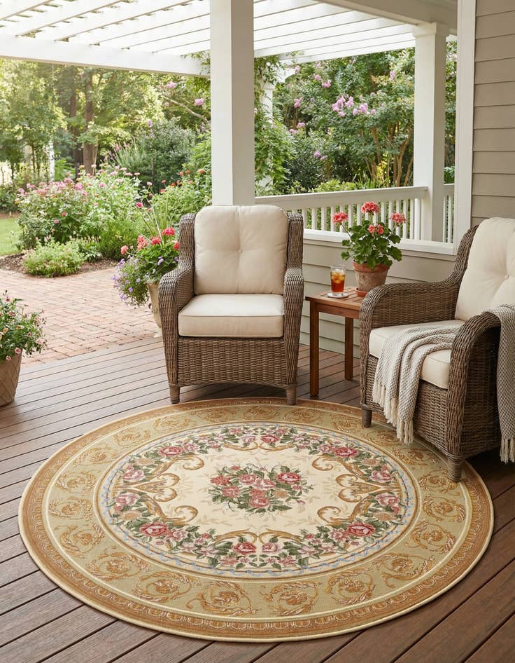 Detail image of 5' x 5' Easy-Clean Traditional Indoor / Outdoor Round Rug