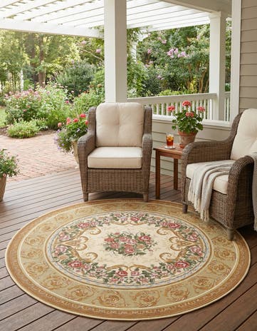 5' x 5' Easy-Clean Traditional Indoor / Outdoor Round Rug