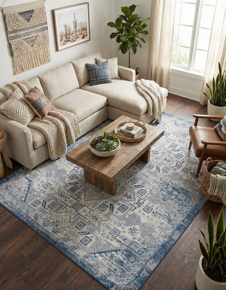 Detail image of 10' x 13'  Washable Aztec Indoor / Outdoor Rug