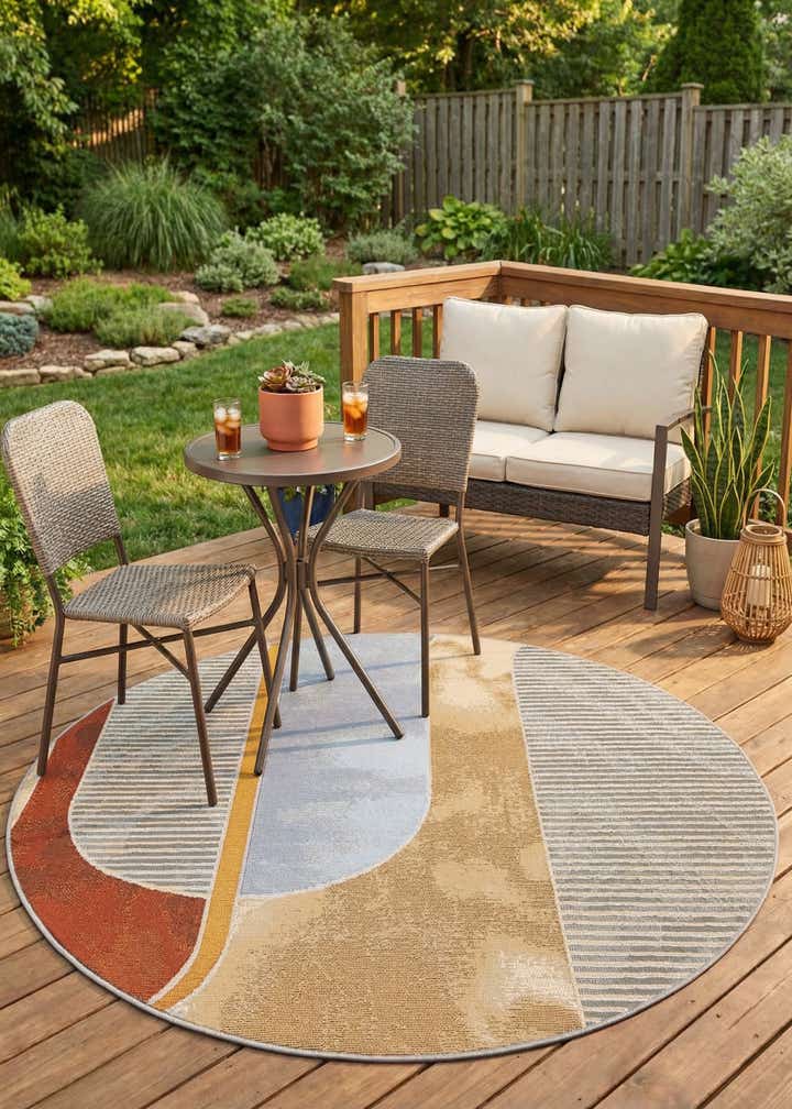 4' 1 x 4' 1 Easy-Clean Modern Indoor / Outdoor Round Rug