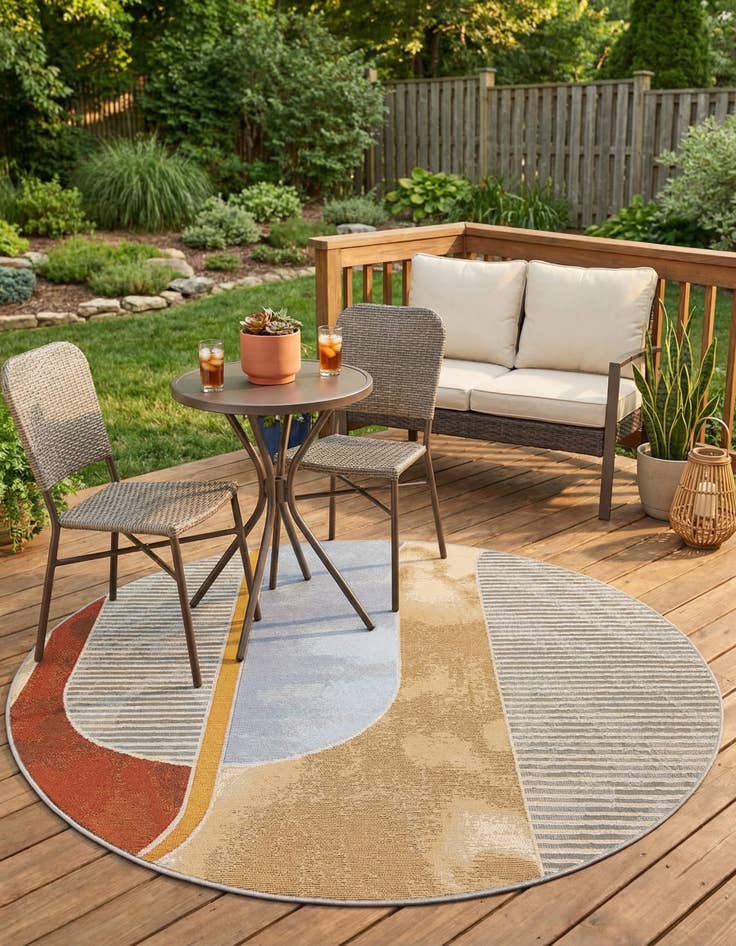 Detail image of 4' 1 x 4' 1  Washable Modern Indoor / Outdoor Round Rug