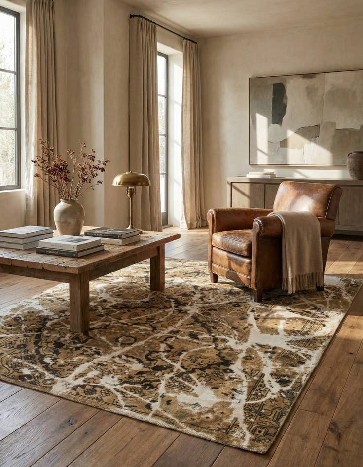 Detail image of  4' 9 x 5' 9  Hand Knotted Ultra Vintage Persian Wool Square Rug