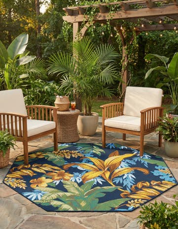 7' x 7' Easy-Clean Botanical Indoor / Outdoor Octagon Rug