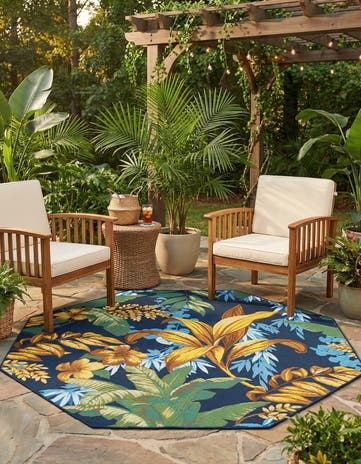 7' x 7' Easy-Clean Botanical Indoor / Outdoor Octagon Rug