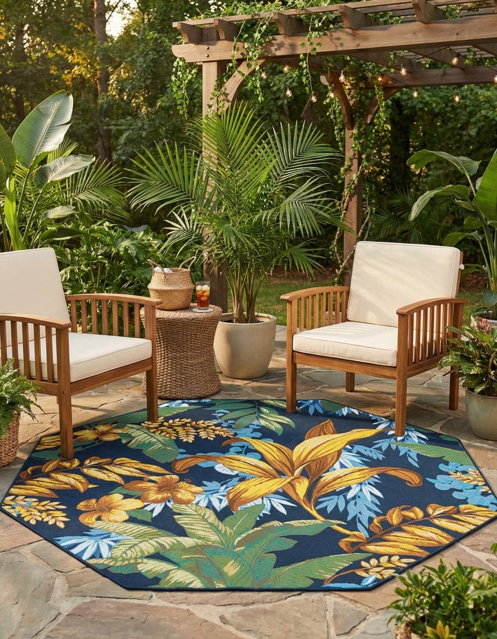 7' x 7' Easy-Clean Botanical Indoor / Outd...