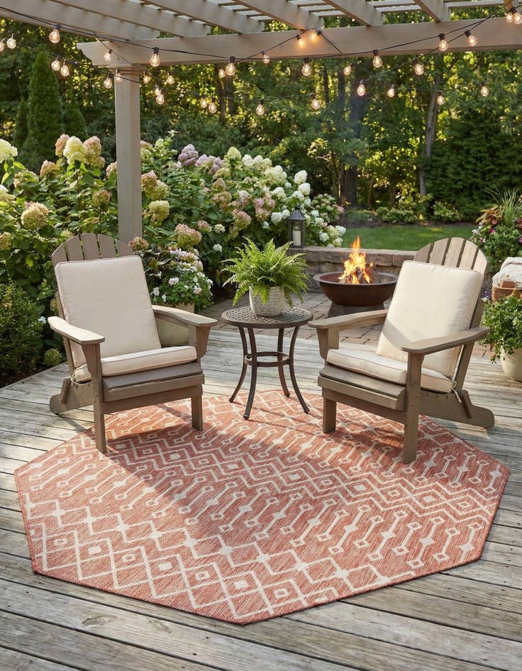 Detail image of  7' 10 x 7' 10  Washable Lattice Indoor / Outdoor Octagon Rug