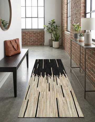 Black White Cowhide Leather Runner Rug