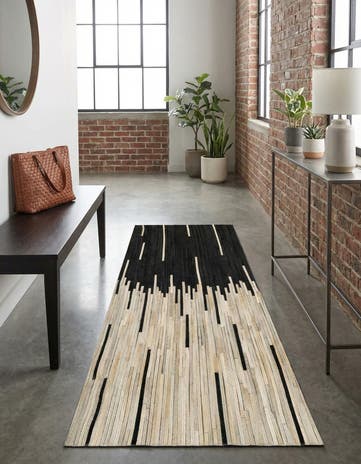Black White Cowhide Leather Runner Rug