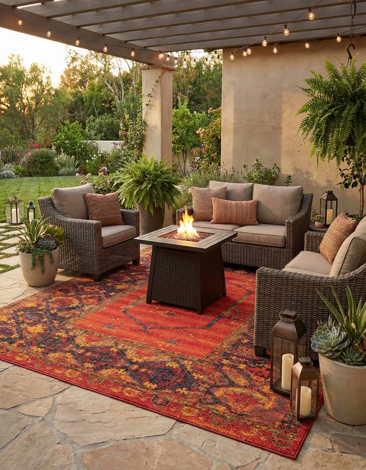 Detail image of 12' x 12'  Washable Tribal Indoor / Outdoor Square Rug