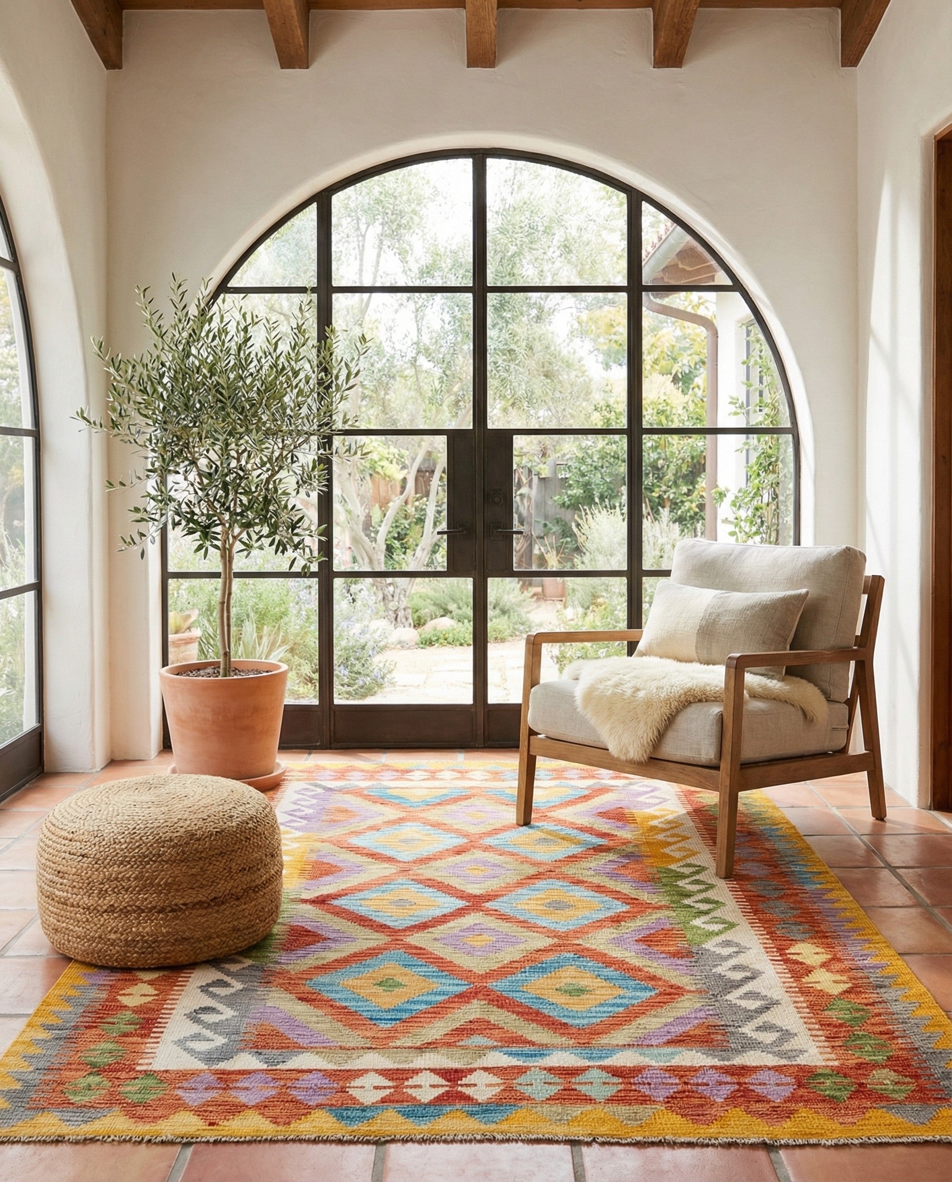 130cm x 180cm Tejido a mano Kilim Maymana Alfombra Lana