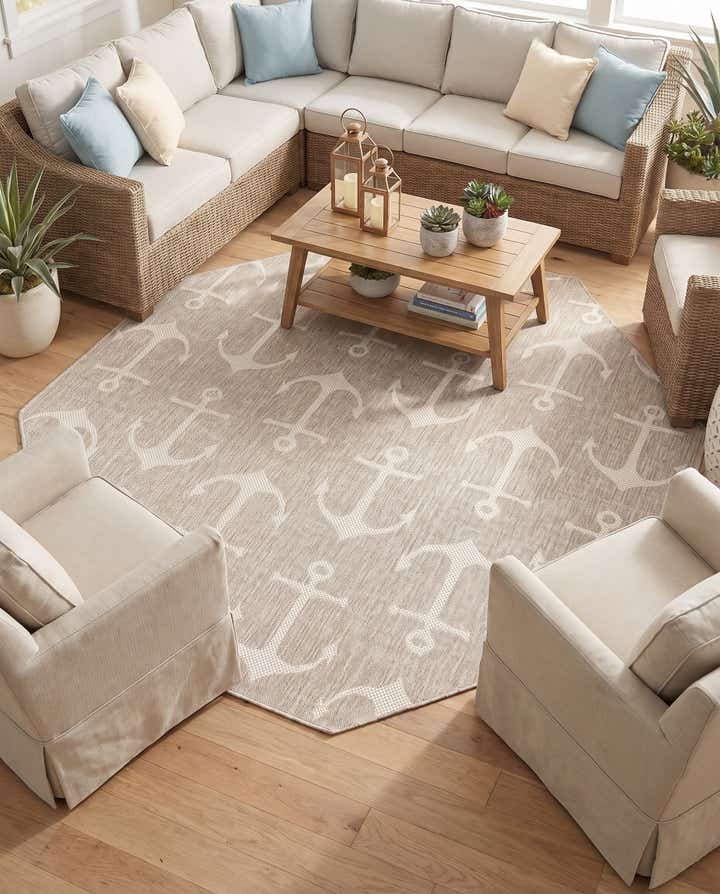 7' 10 x 7' 10 Easy-Clean Coastal Indoor / Outdoor Octagon Rug