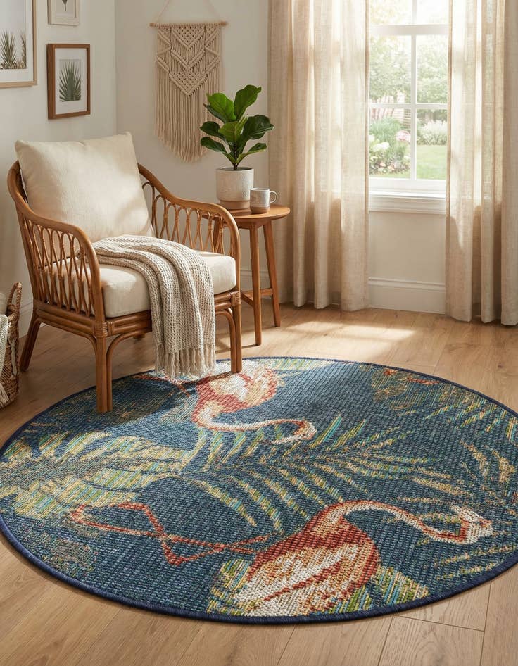 Detail image of 3' 3 x 3' 3  Washable Baja Indoor / Outdoor Round Rug