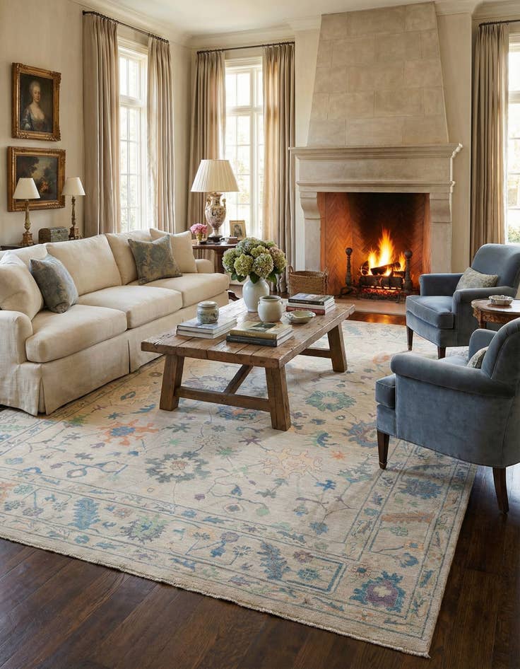 Detail image of  12' 2 x 15'  Hand Knotted Oushak Wool Rug