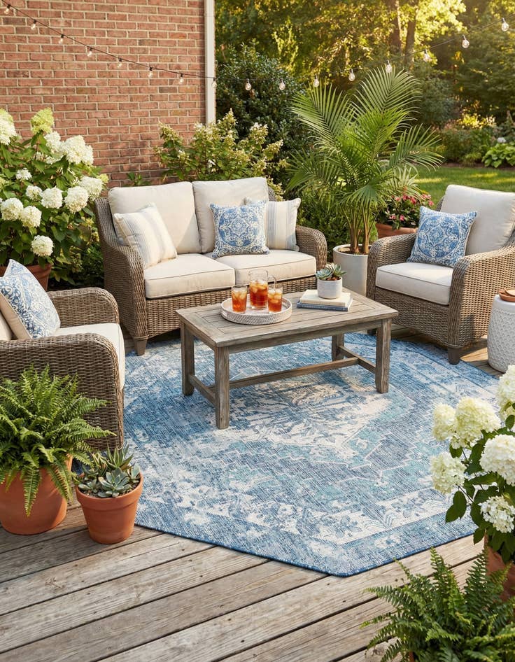 Detail image of 7' 10 x 7' 10  Washable Traditional Indoor / Outdoor Octagon Rug