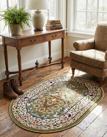 Green Nain Design Oval Rug